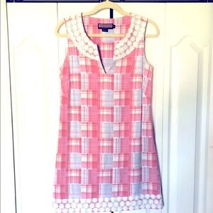 Vineyard Vines Pink Madras Sleeveless Dress with Lace Trim Size 6 Women’s